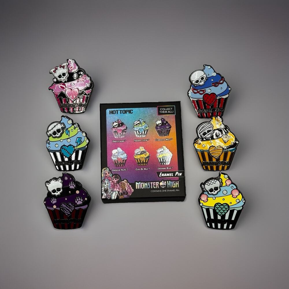 Monster High Cupcake Blind Enamel Pin Set FULL SET OF 6 New Open Box